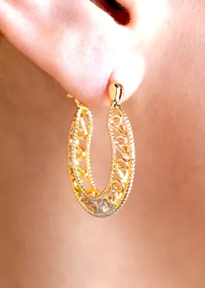 Gold Plated Filigree Hoop Earrings