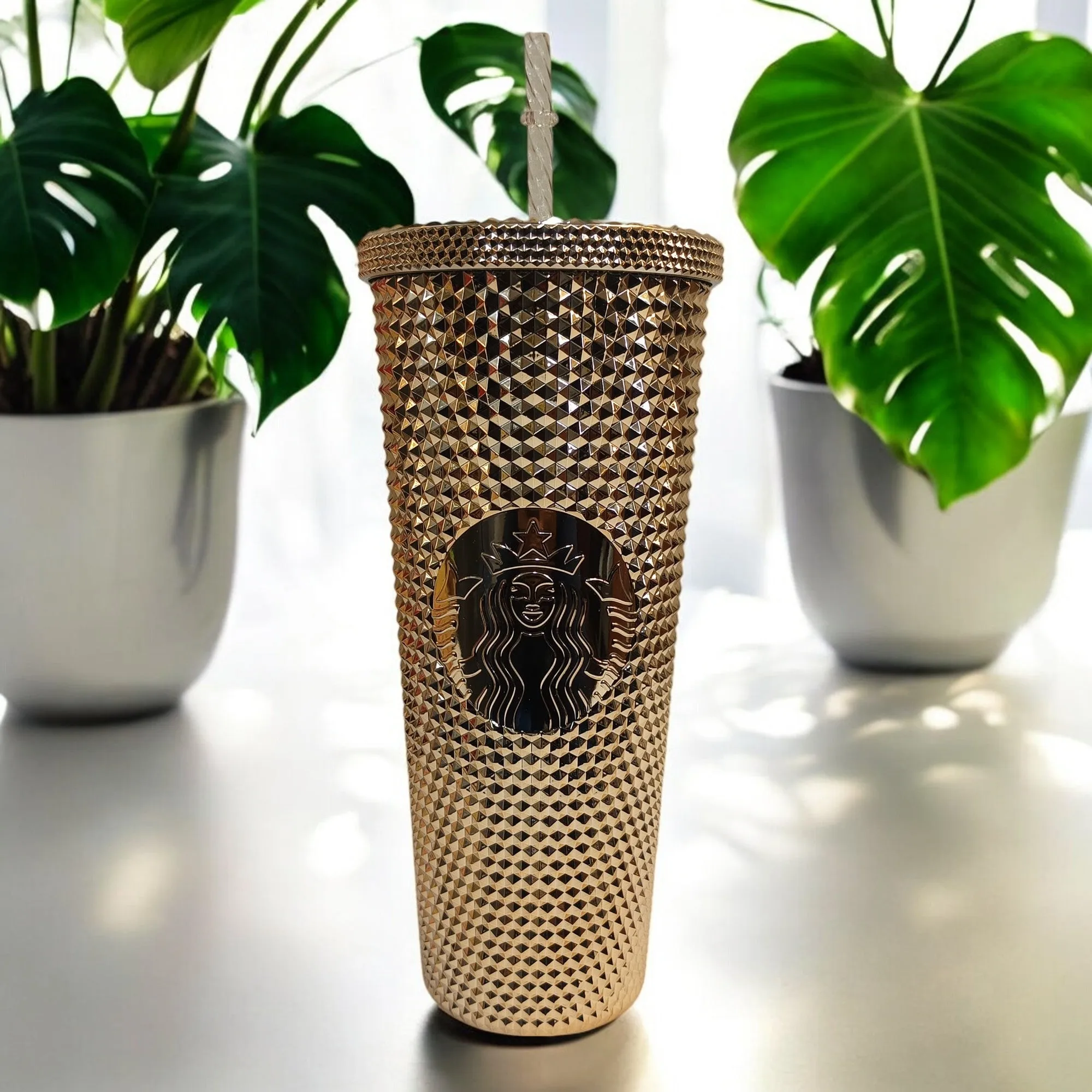 Golden Diamond Textured Stainless Steel Tumbler
