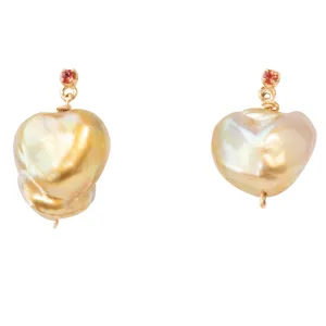Golden South Sea Pearl Hearts on Orange Sapphires