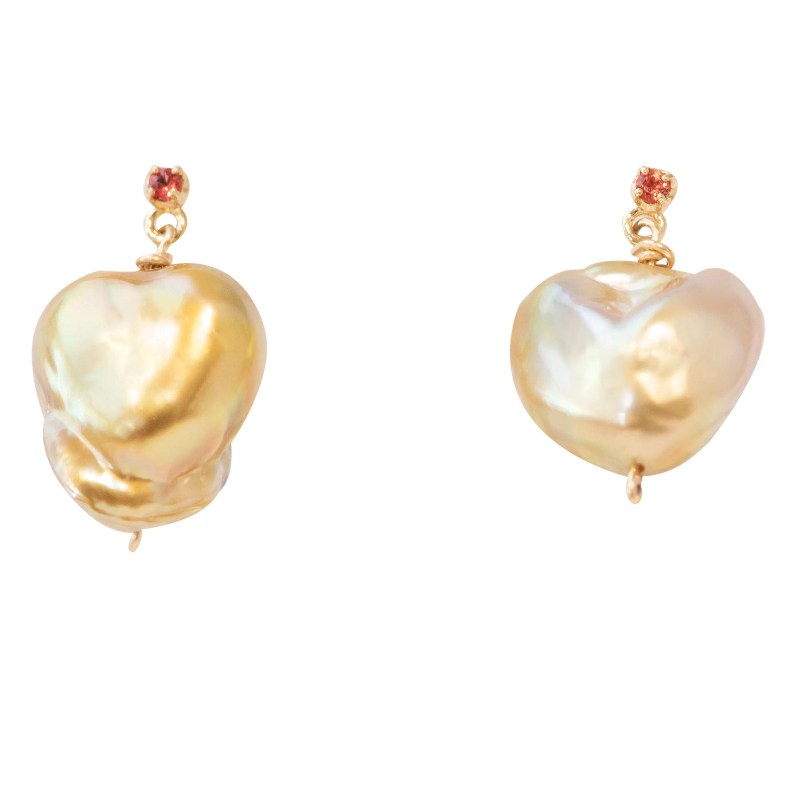 Golden South Sea Pearl Hearts on Orange Sapphires
