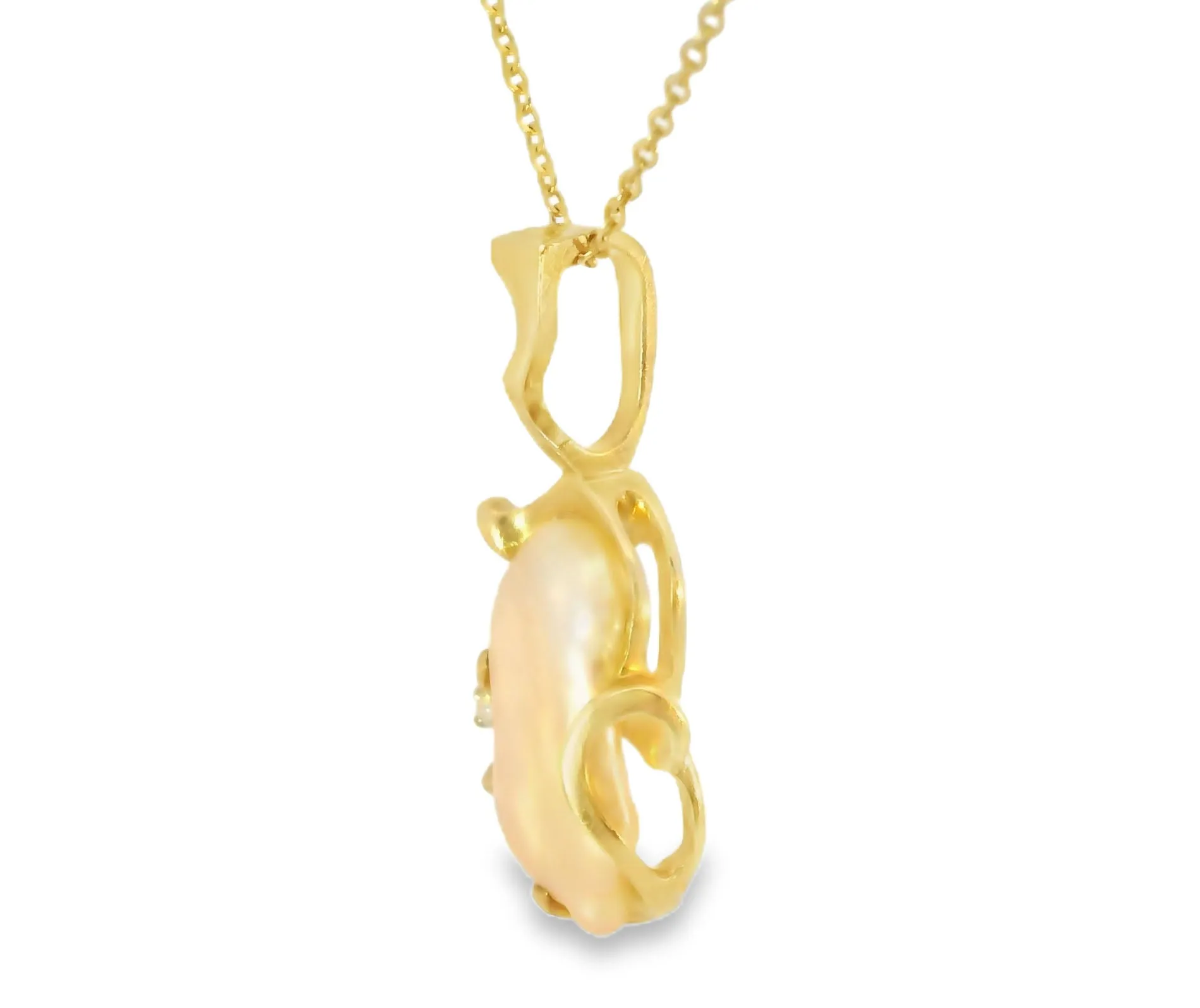 Gorgeous Estate 14K Yellow Gold Pink Baroque Pearl Diamond Pendant Slide