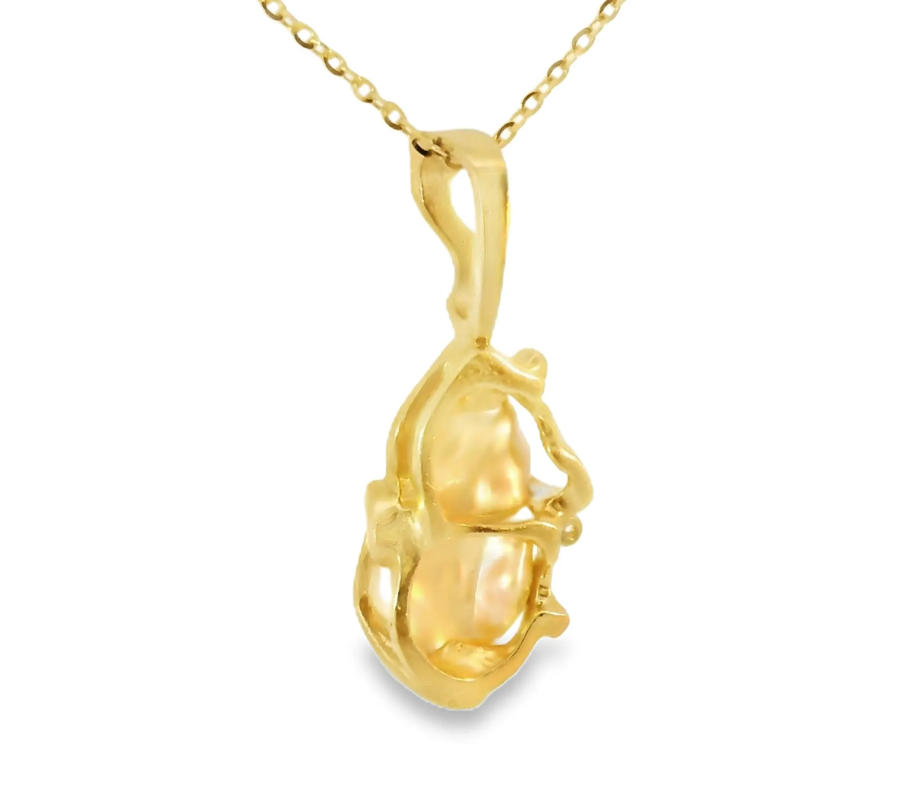 Gorgeous Estate 14K Yellow Gold Pink Baroque Pearl Diamond Pendant Slide
