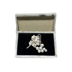 Grape Leaf Japanese Saltwater Akoya Pearl Brooch- Sterling Silver