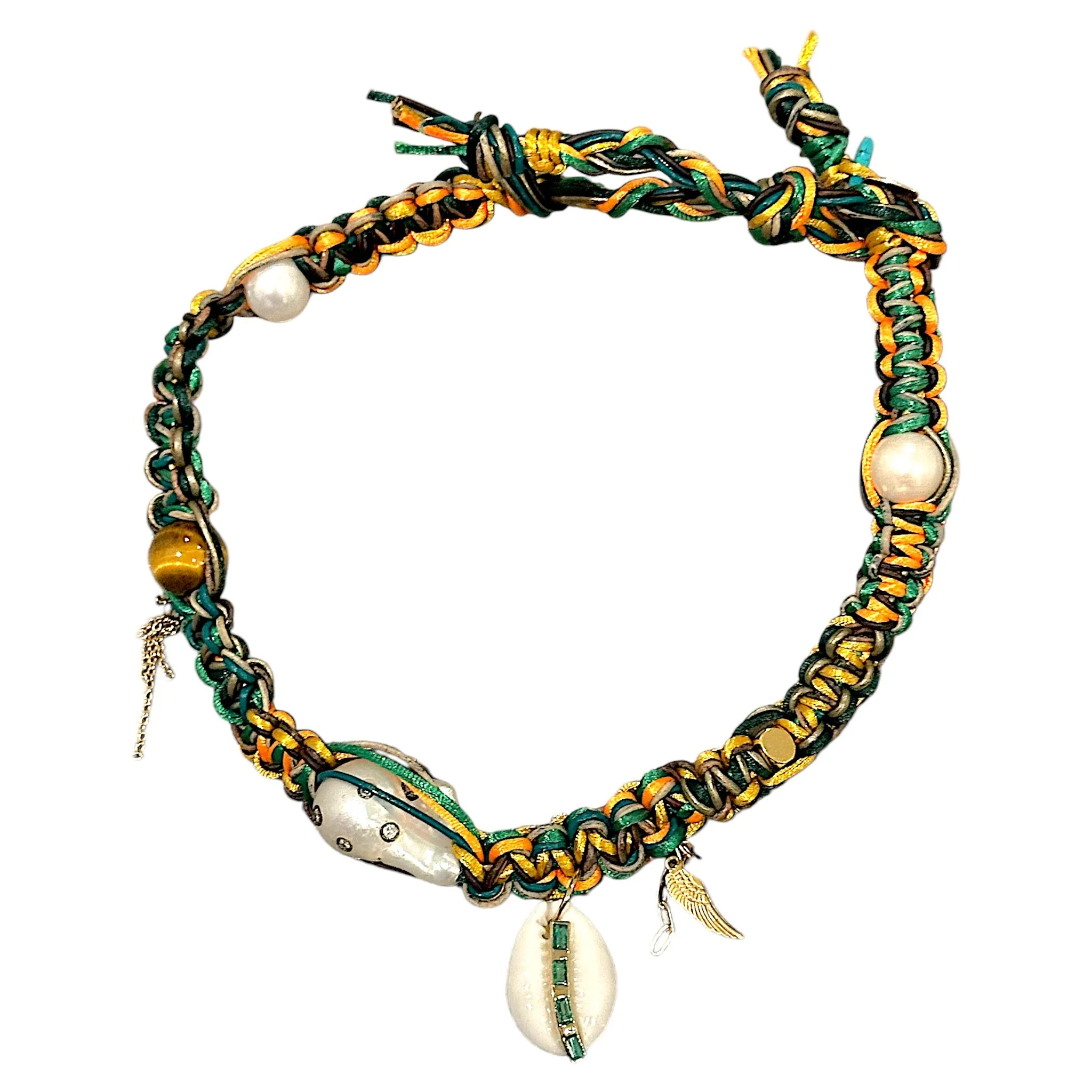 GREEN WITH ENVY EMERALD DIAMOND DELUXE COWRIE SHELL ROCKSTAR CHOKER