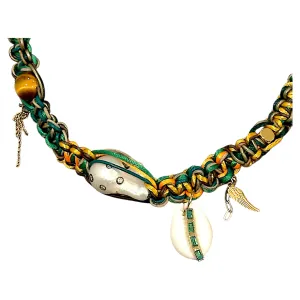 GREEN WITH ENVY EMERALD DIAMOND DELUXE COWRIE SHELL ROCKSTAR CHOKER