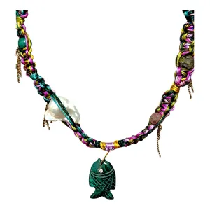 GREEN WITH ENVY LAVENDER SUNSET GLOW FISH ROCKSTAR NECKLACE