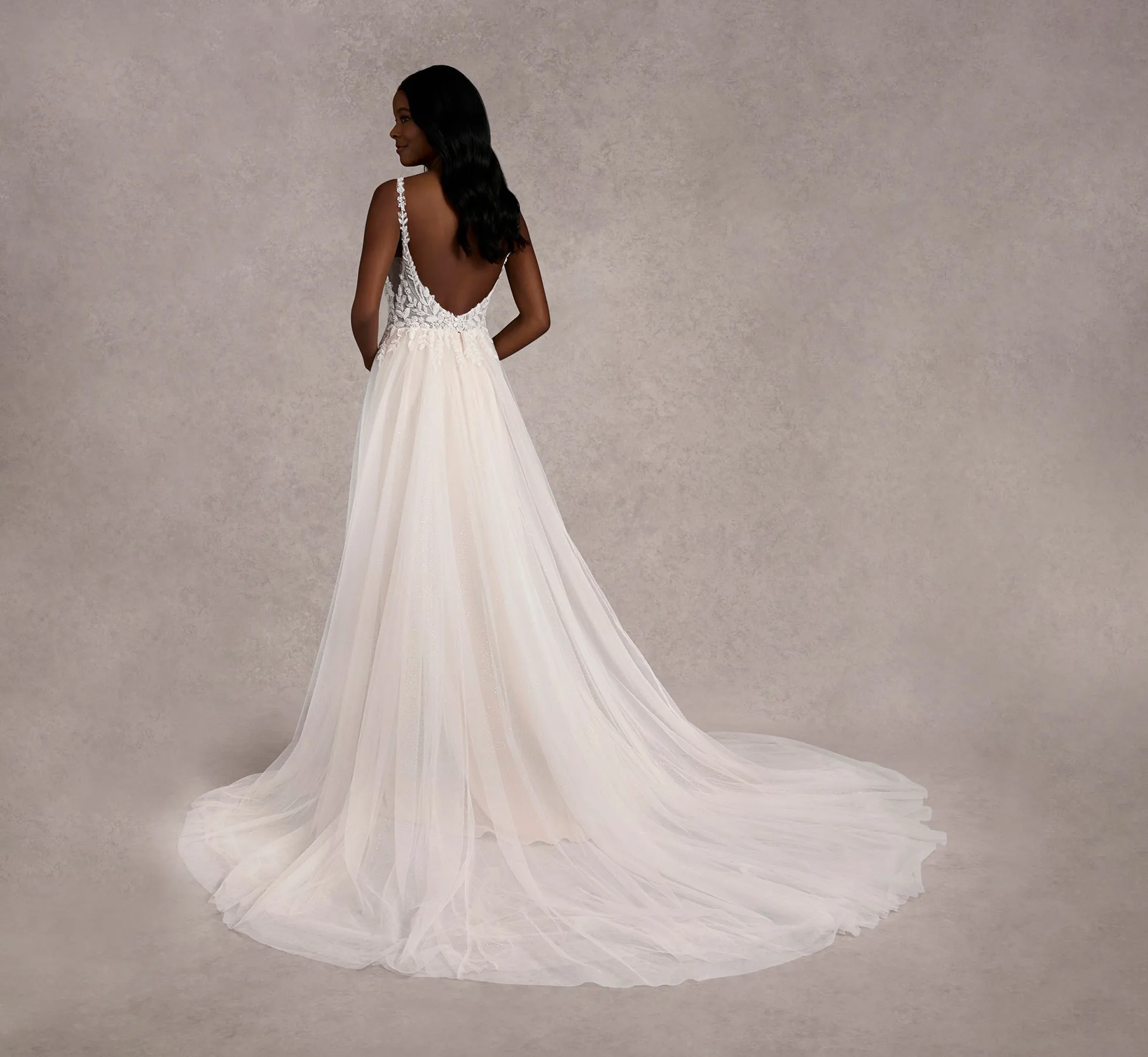 Hand Beaded Lace A-Line Gown Sparkle Tulle In Ivory/Almond/Nude In Ivory Almond Nude