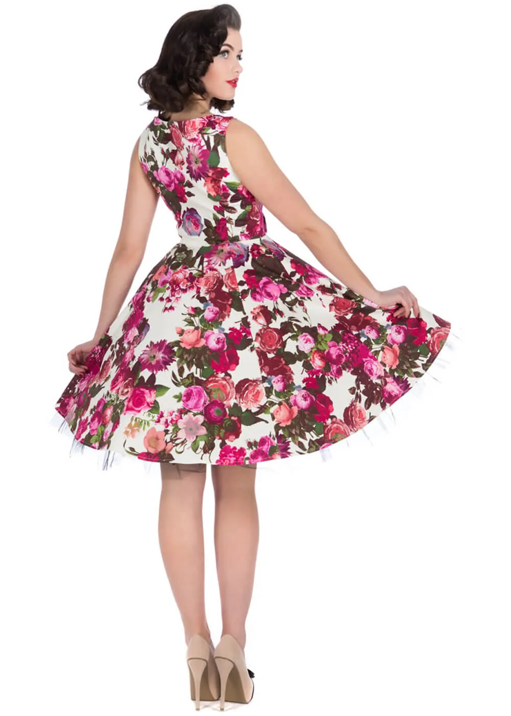 Hearts & Roses Betty Vintage Rose 50's Swing Dress Cream