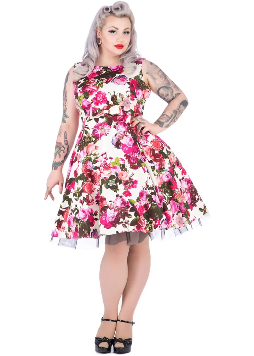 Hearts & Roses Betty Vintage Rose 50's Swing Dress Cream