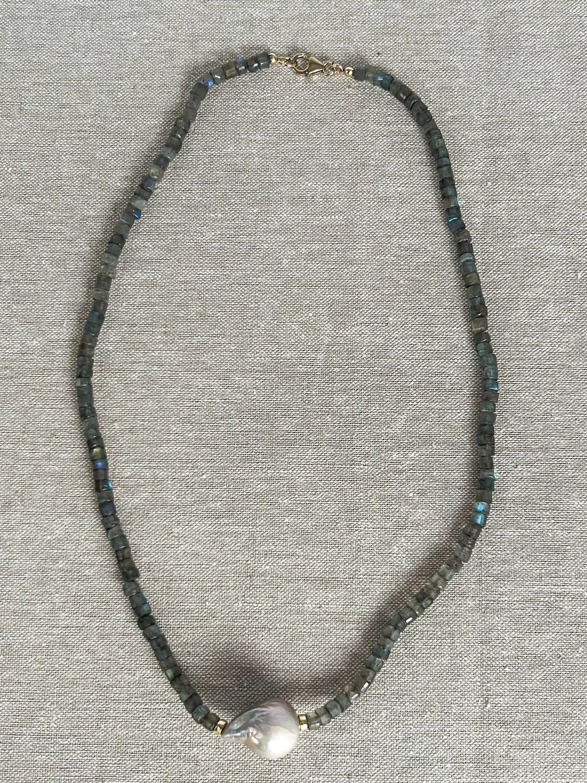 Heishi Labradorite and Baroque Pearl Necklace