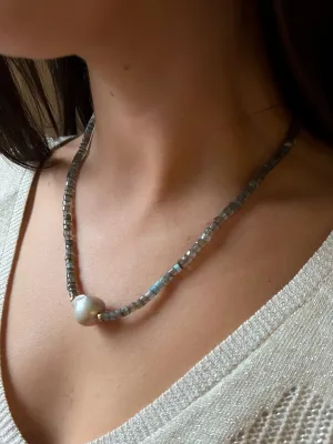 Heishi Labradorite and Baroque Pearl Necklace