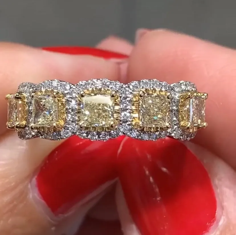 Henri Daussi Canary Fancy Light Yellow Five Stone 1.39ct tw Diamond Ring