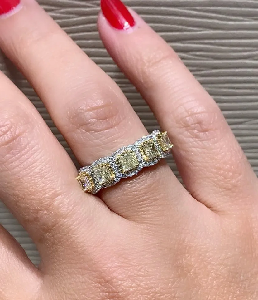 Henri Daussi Canary Fancy Light Yellow Five Stone 1.39ct tw Diamond Ring