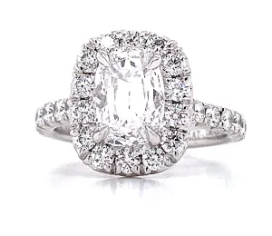 Henri Daussi GIA Certified Cushion Cut 1.85ct t.w. Halo Engagement Anniversary Ring
