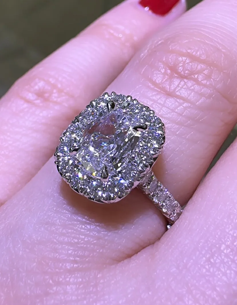 Henri Daussi GIA Certified Cushion Cut 1.85ct t.w. Halo Engagement Anniversary Ring