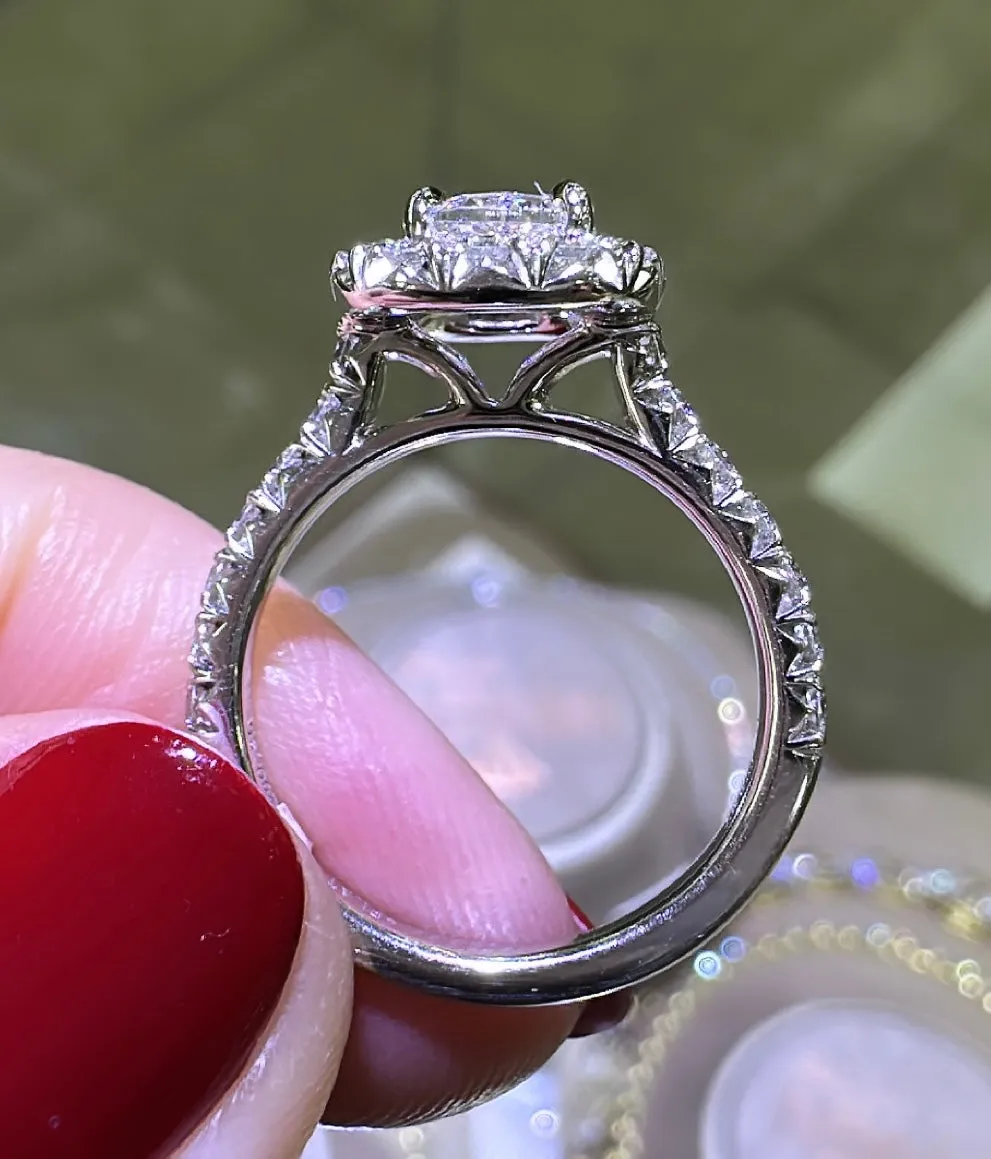 Henri Daussi GIA Certified Cushion Cut 1.85ct t.w. Halo Engagement Anniversary Ring