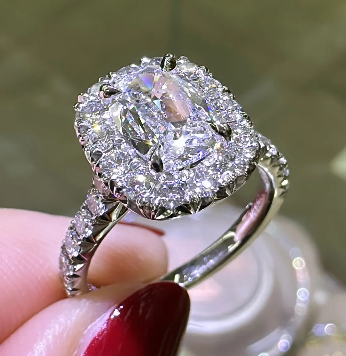 Henri Daussi GIA Certified Cushion Cut 1.85ct t.w. Halo Engagement Anniversary Ring