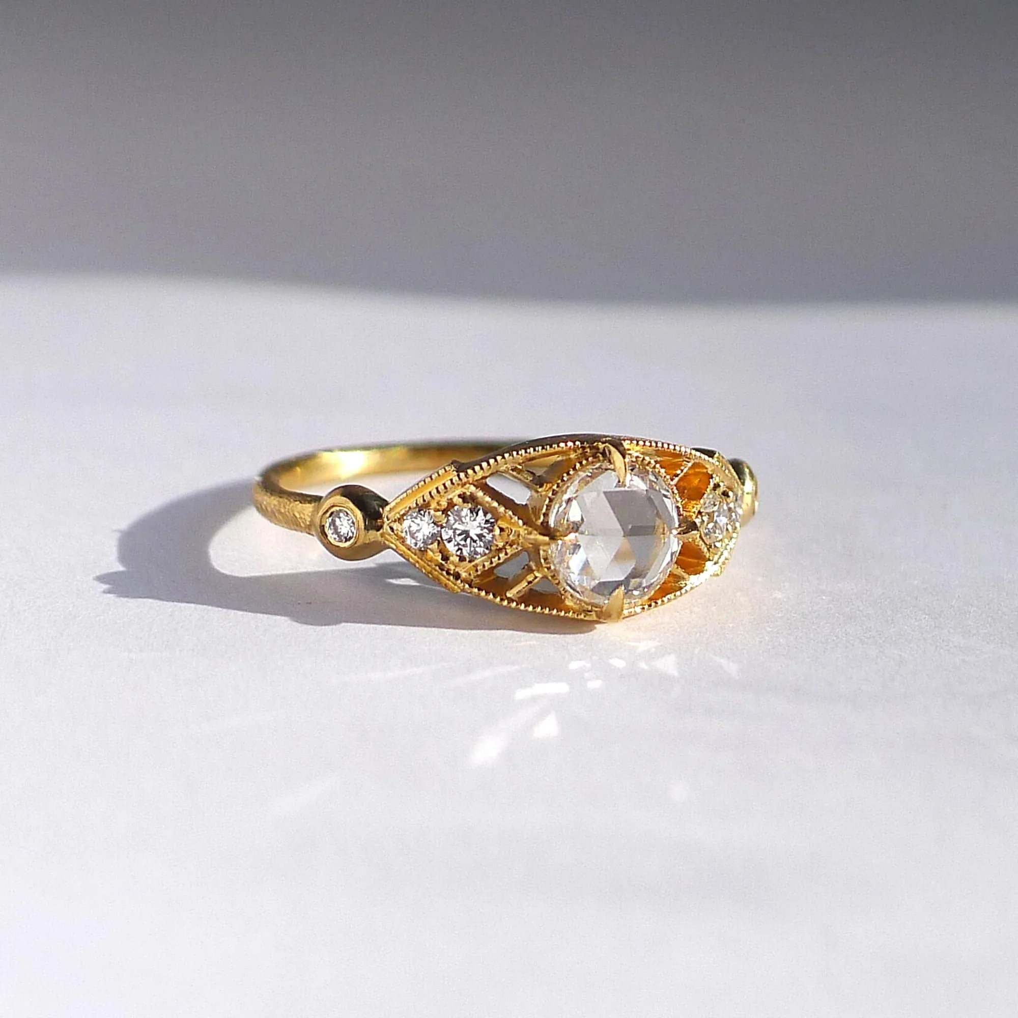 isadora tapered shank ring - 5mm rosecut natural diamond