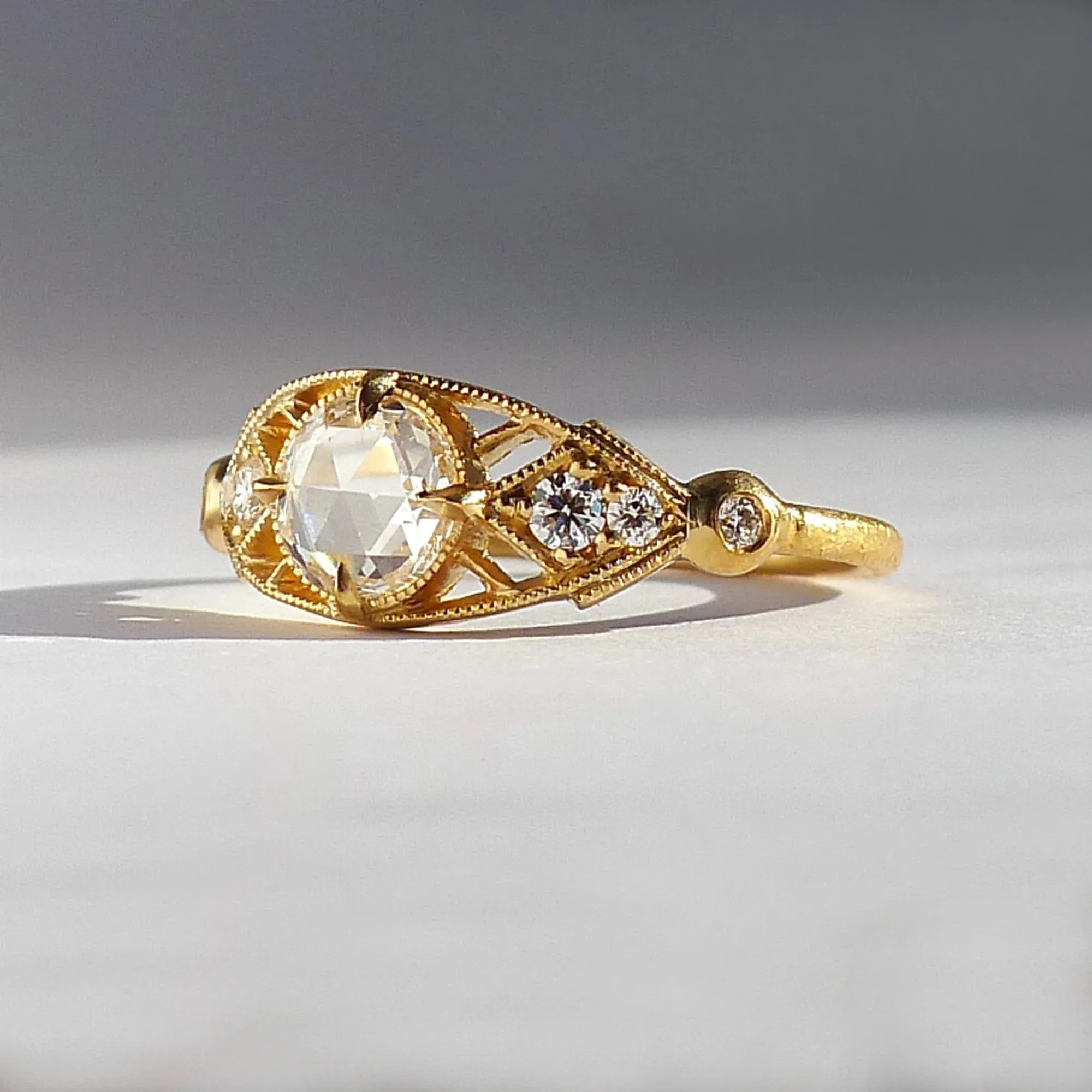 isadora tapered shank ring - 5mm rosecut natural diamond