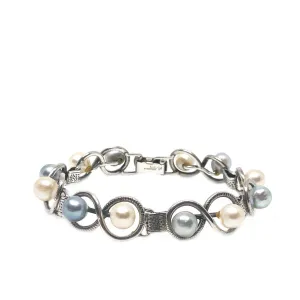Japanese Blue & White Saltwater Akoya Cultured Pearl Bracelet Mings of Honolulu- Sterling Silver