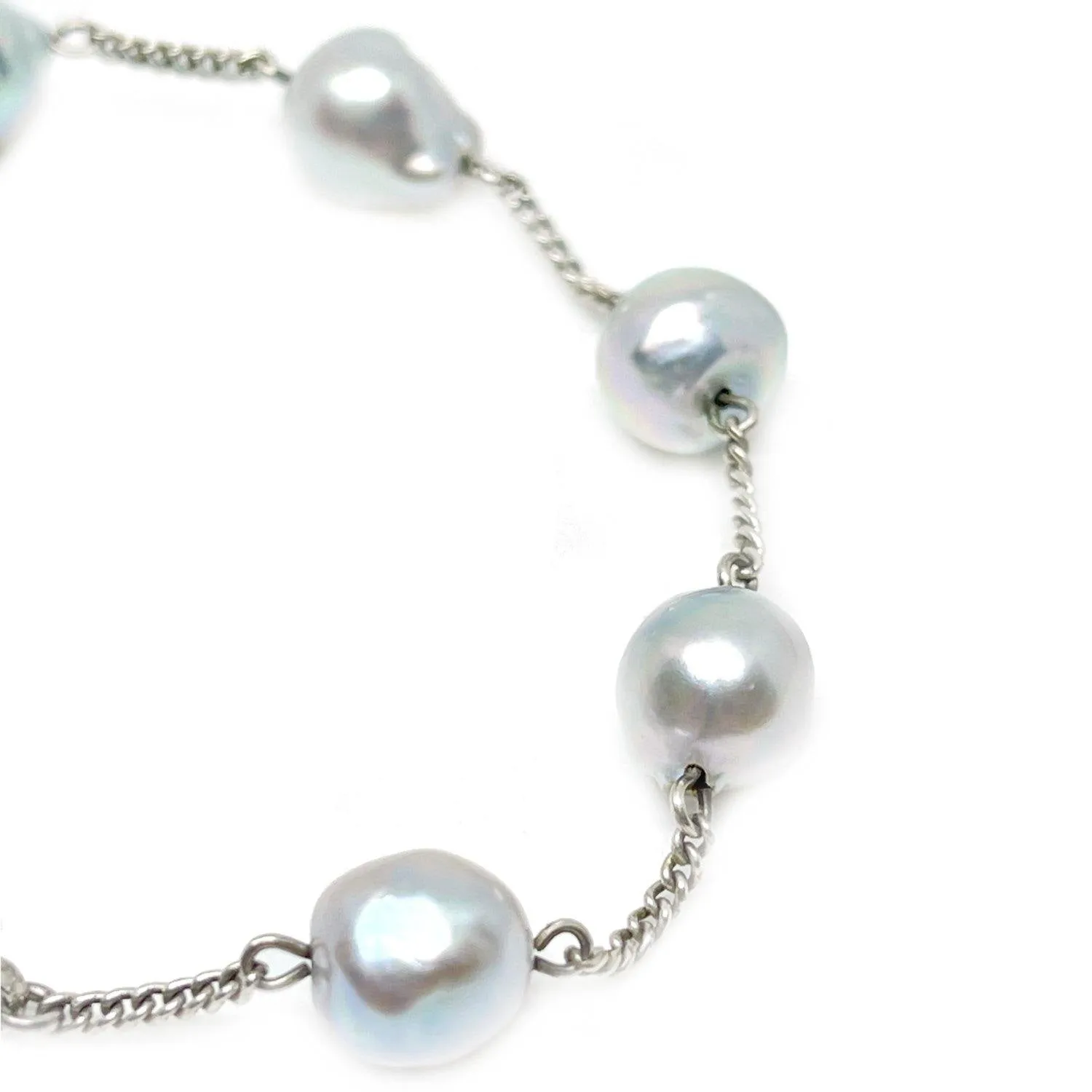 Japanese Blue Saltwater Akoya Cultured Pearl Chain Bracelet- Sterling Silver