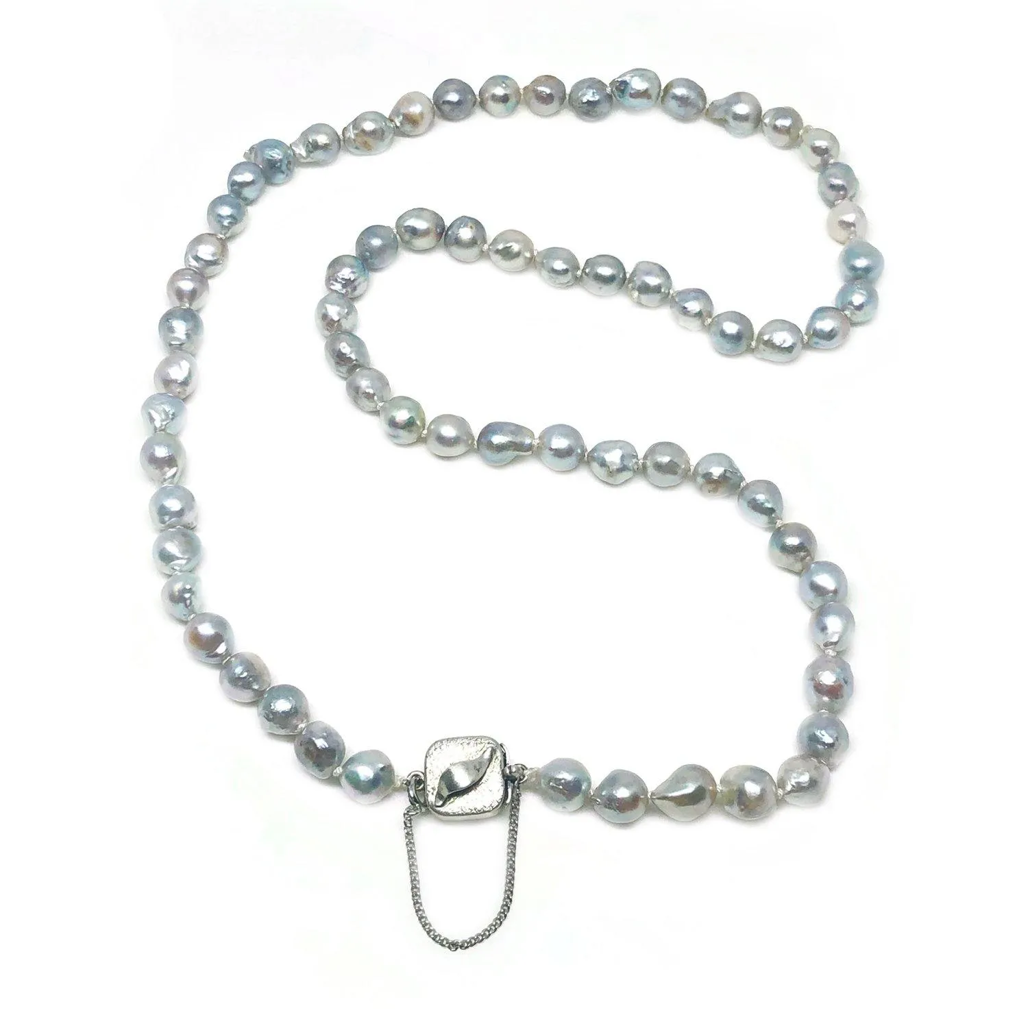 Japanese Saltwater Cultured Blue Akoya Pearl Leaf Necklace - Sterling Silver 26 Inch