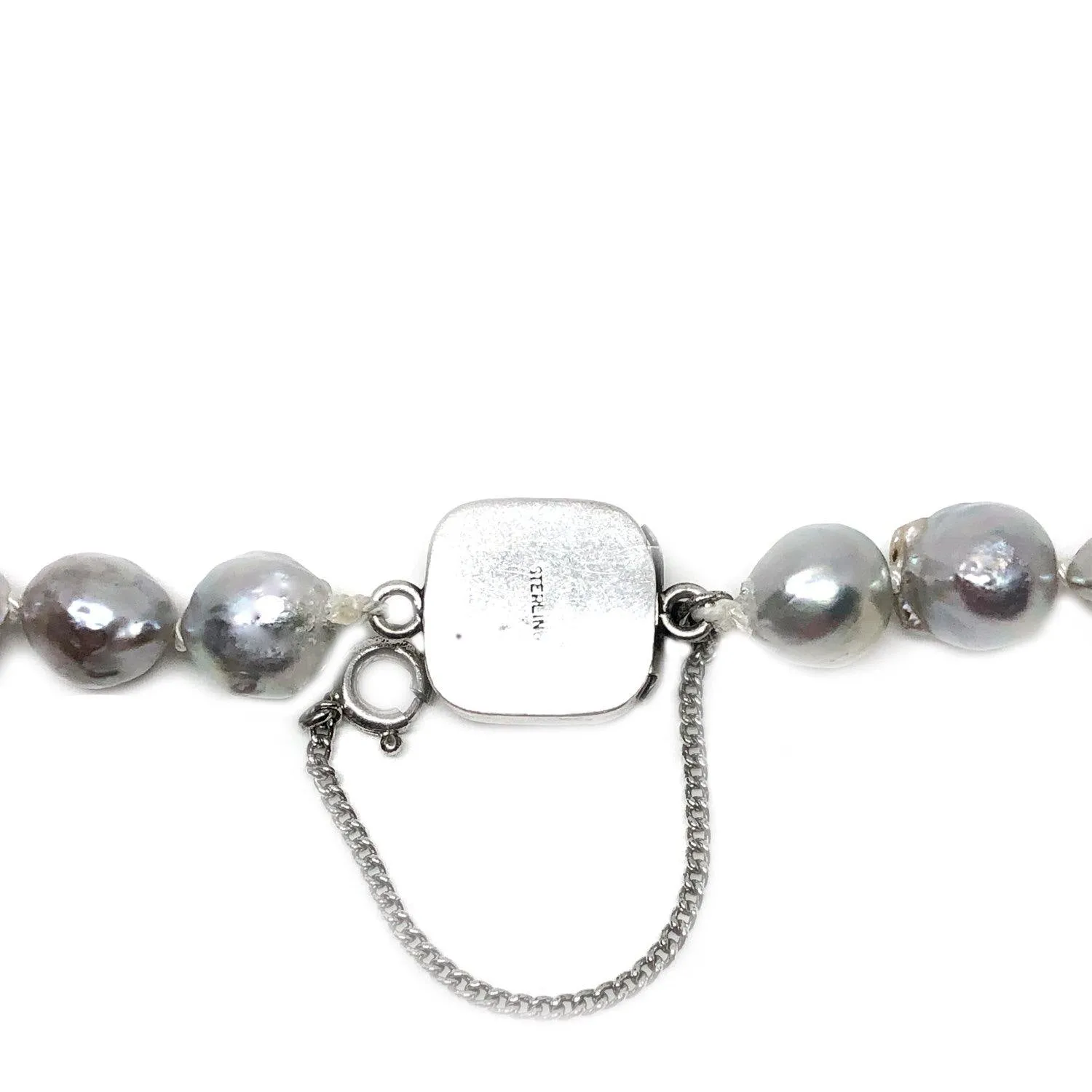 Japanese Saltwater Cultured Blue Akoya Pearl Leaf Necklace - Sterling Silver 26 Inch