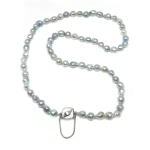 Japanese Saltwater Cultured Blue Akoya Pearl Leaf Necklace - Sterling Silver 26 Inch