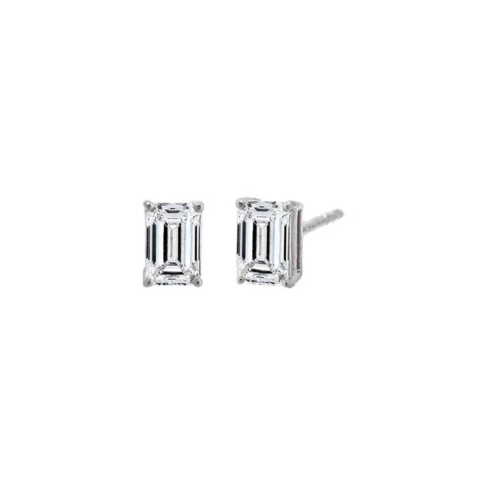 Lab Grown Diamond Emerald Four Prong Stud Earring 14K