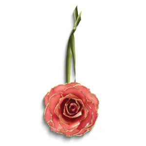 Lacquer Dipped 24k Gold Trim Pink Decorative Rose Ornament