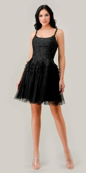 Ladivine 9310 Short A-Line Tiered Tulle Scoop Neckline Cocktail Dress