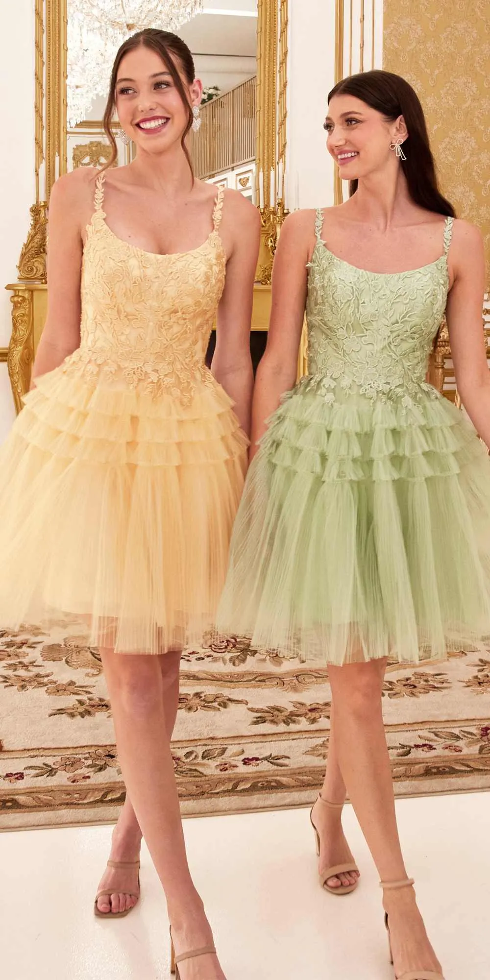 Ladivine 9310 Short A-Line Tiered Tulle Scoop Neckline Cocktail Dress