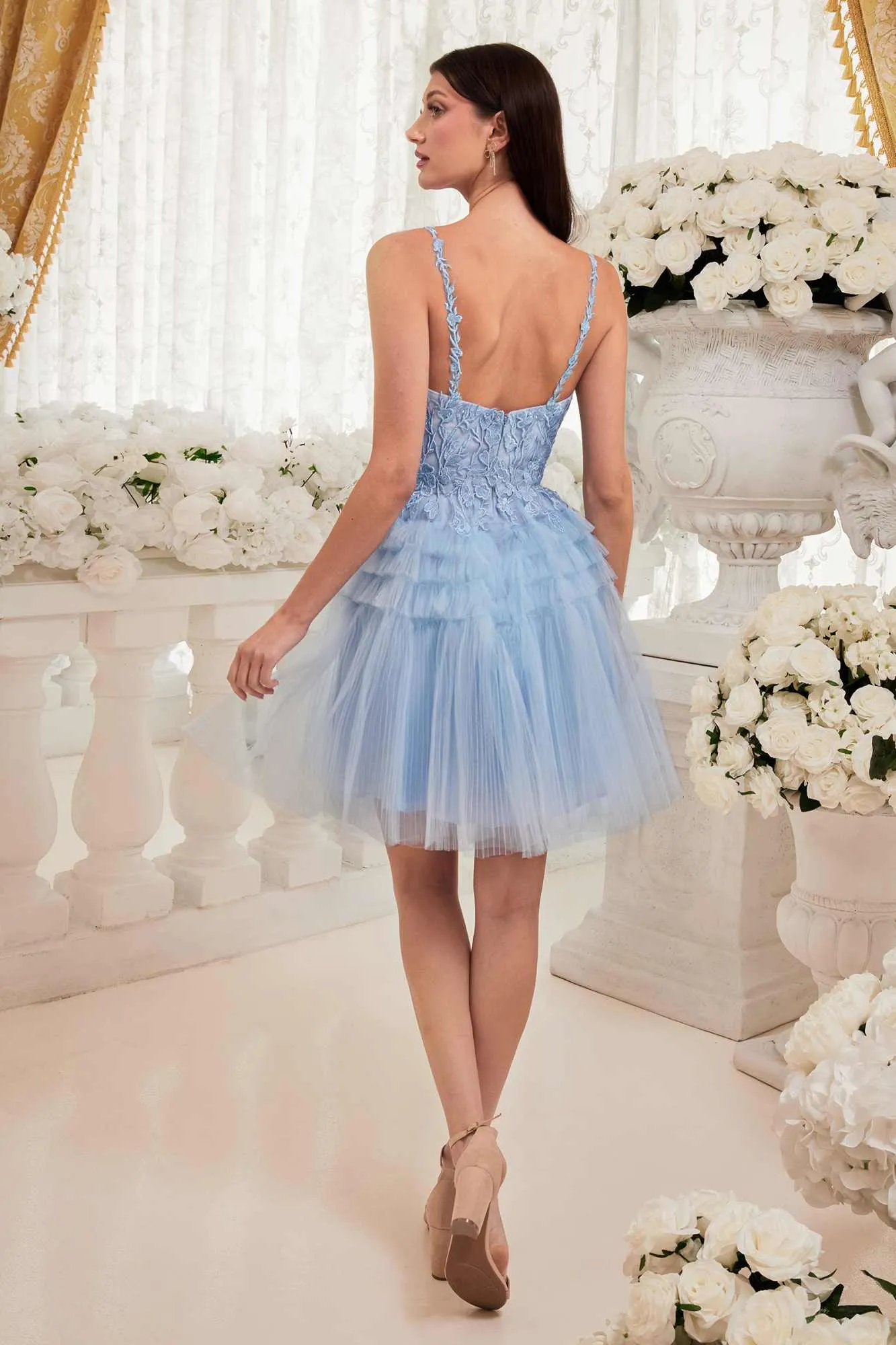 Ladivine 9310 Short A-Line Tiered Tulle Scoop Neckline Cocktail Dress