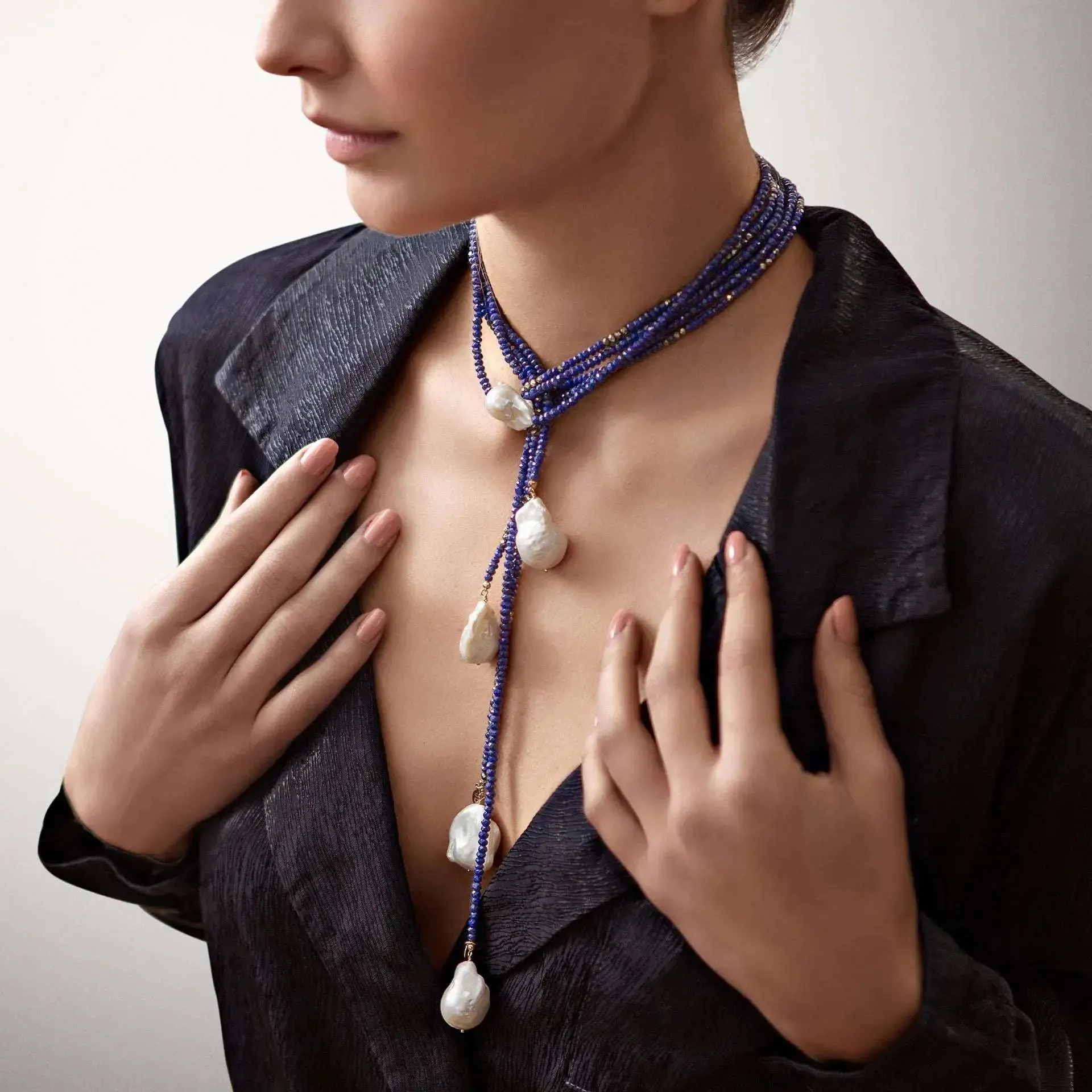 Lapis and Pyrite Ombre Classic Gemstone Lariat