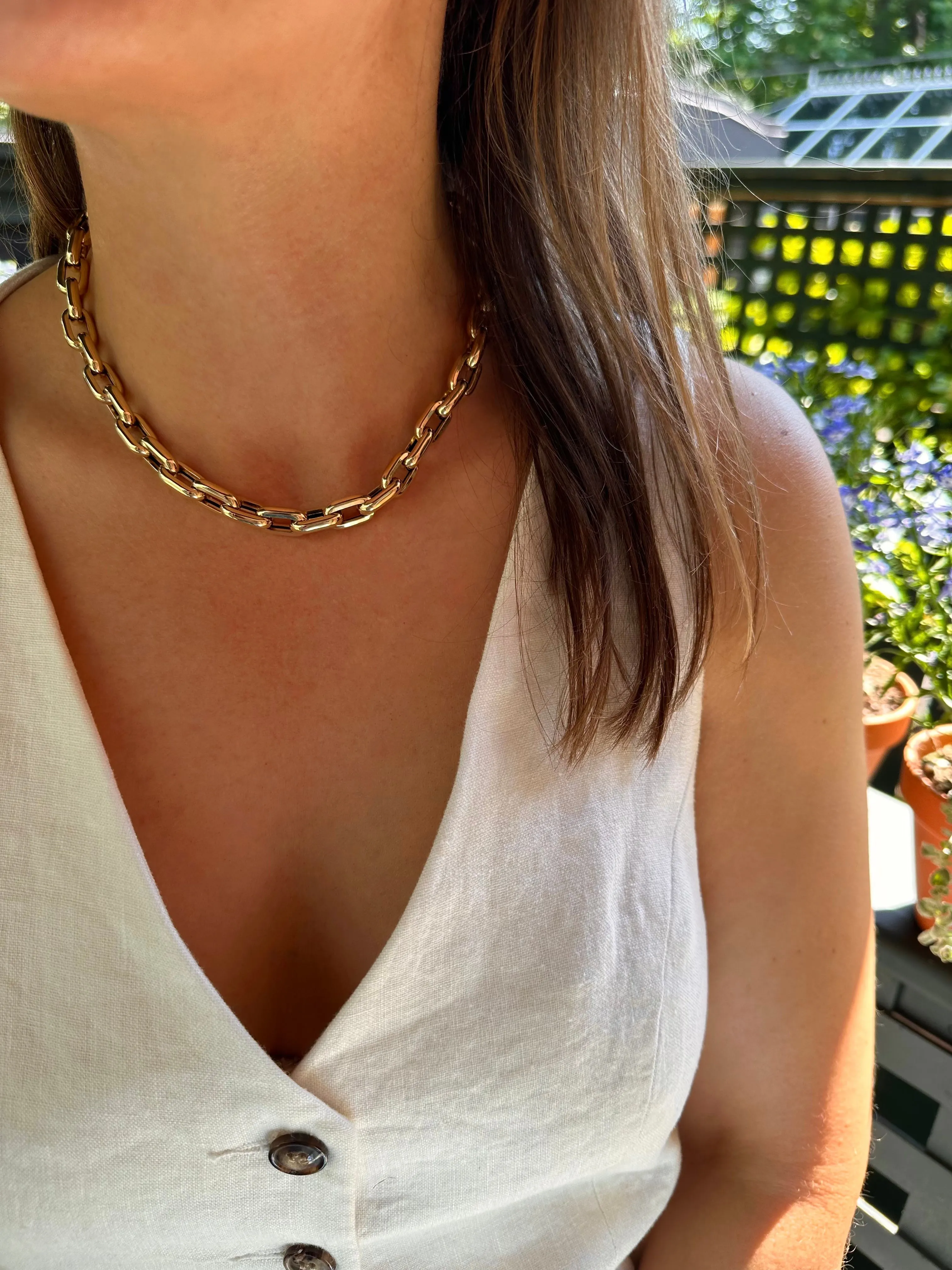 LARGE 14K GOLD RECTANGULAR LINK TINA CHAIN