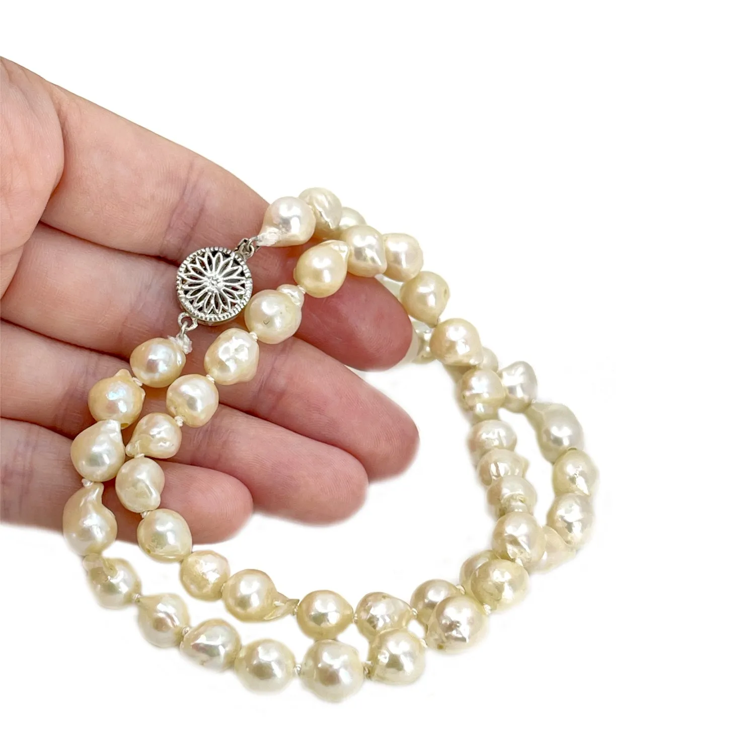 Large Baroque Japanese Saltwater Cultured Akoya Pearl Abstract Necklace - Sterling Silver 18 Inch
