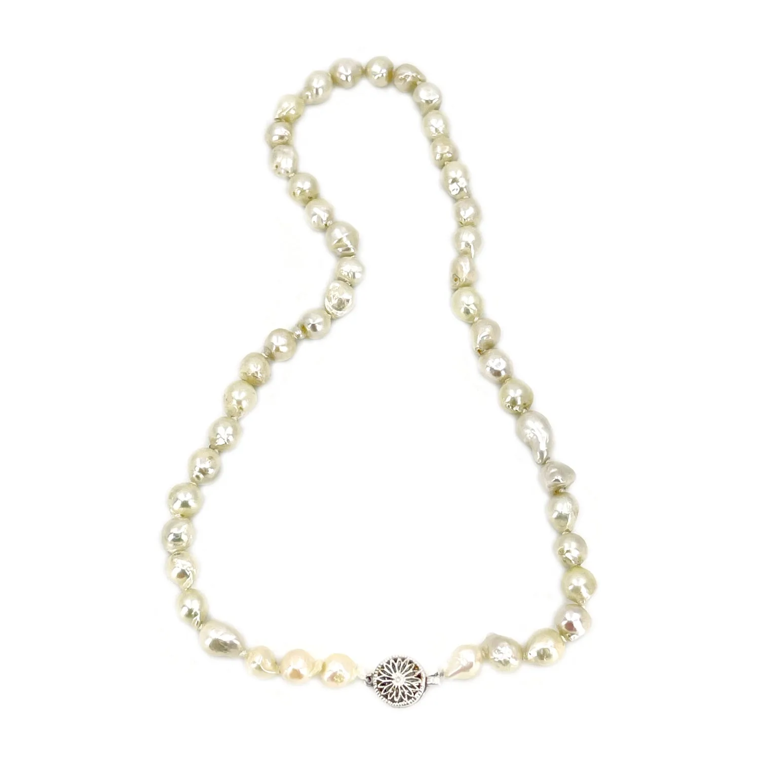 Large Baroque Japanese Saltwater Cultured Akoya Pearl Abstract Necklace - Sterling Silver 18 Inch