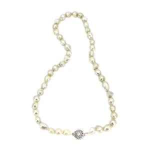 Large Baroque Japanese Saltwater Cultured Akoya Pearl Abstract Necklace - Sterling Silver 18 Inch