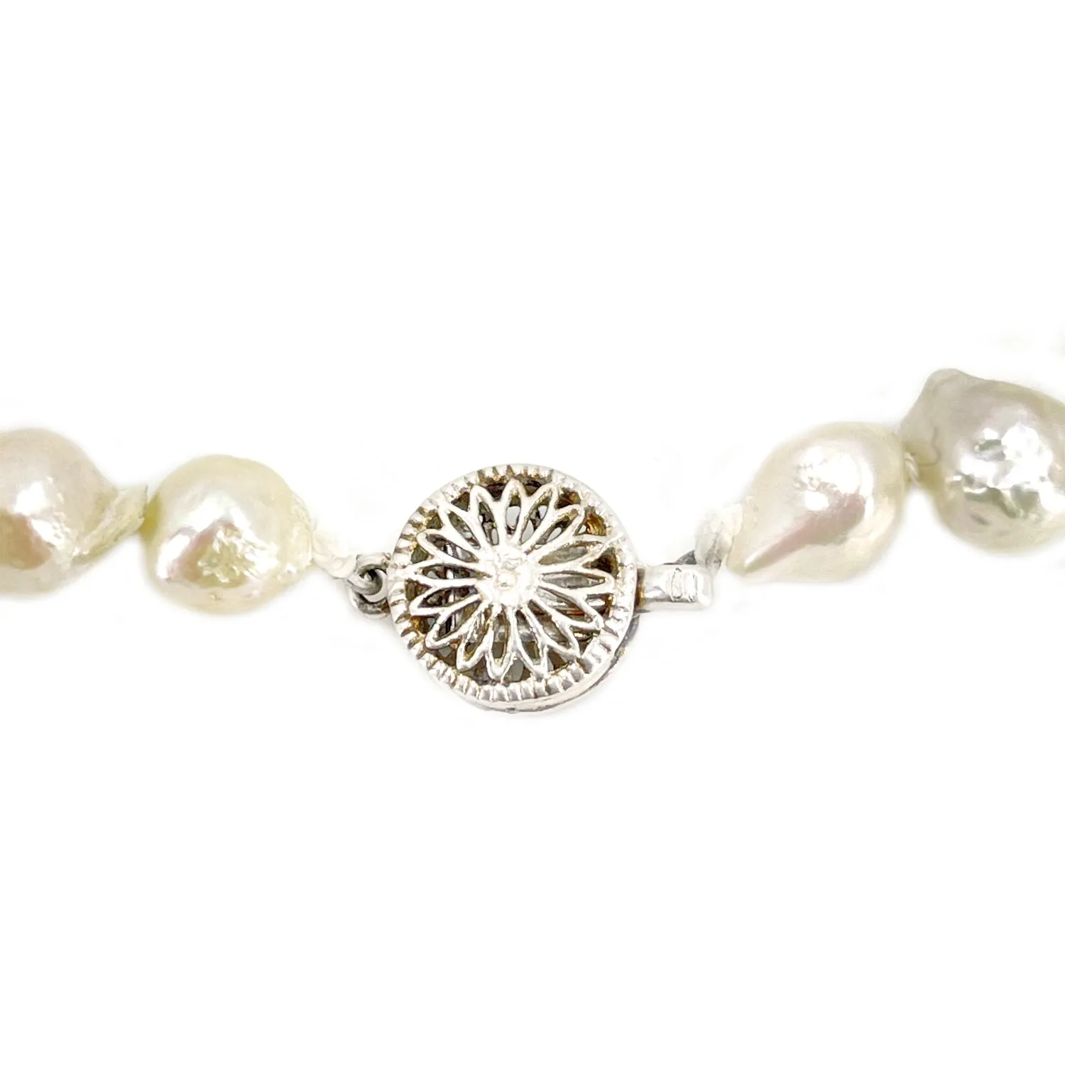 Large Baroque Japanese Saltwater Cultured Akoya Pearl Abstract Necklace - Sterling Silver 18 Inch