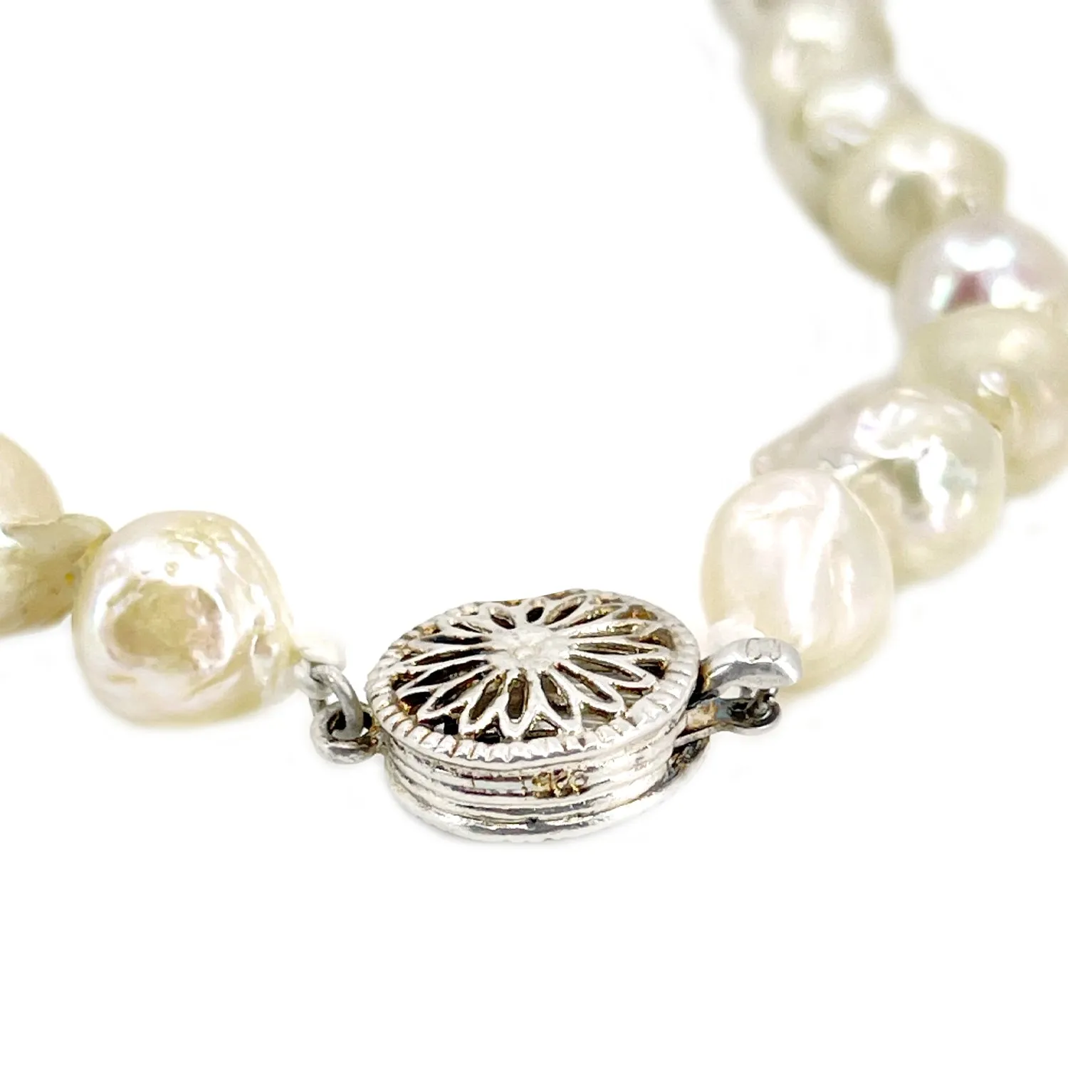 Large Baroque Japanese Saltwater Cultured Akoya Pearl Abstract Necklace - Sterling Silver 18 Inch