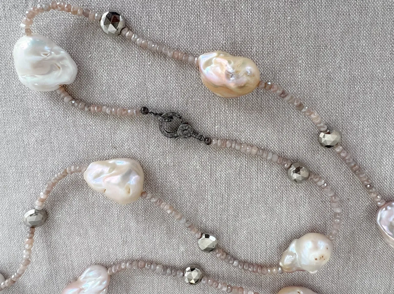 Long Baroque Pearl and Moonstone Necklace