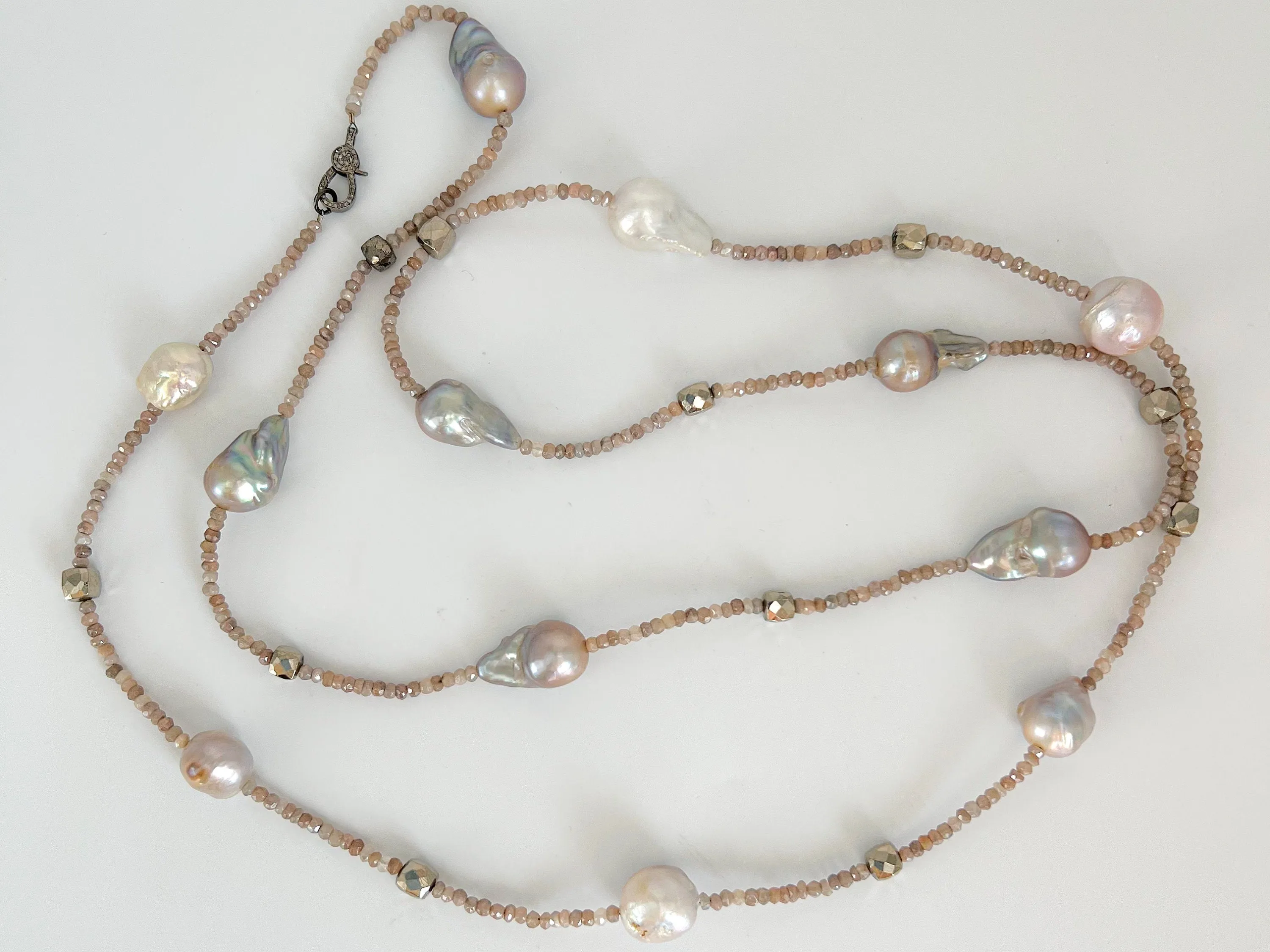 Long Baroque Pearl and Moonstone Necklace