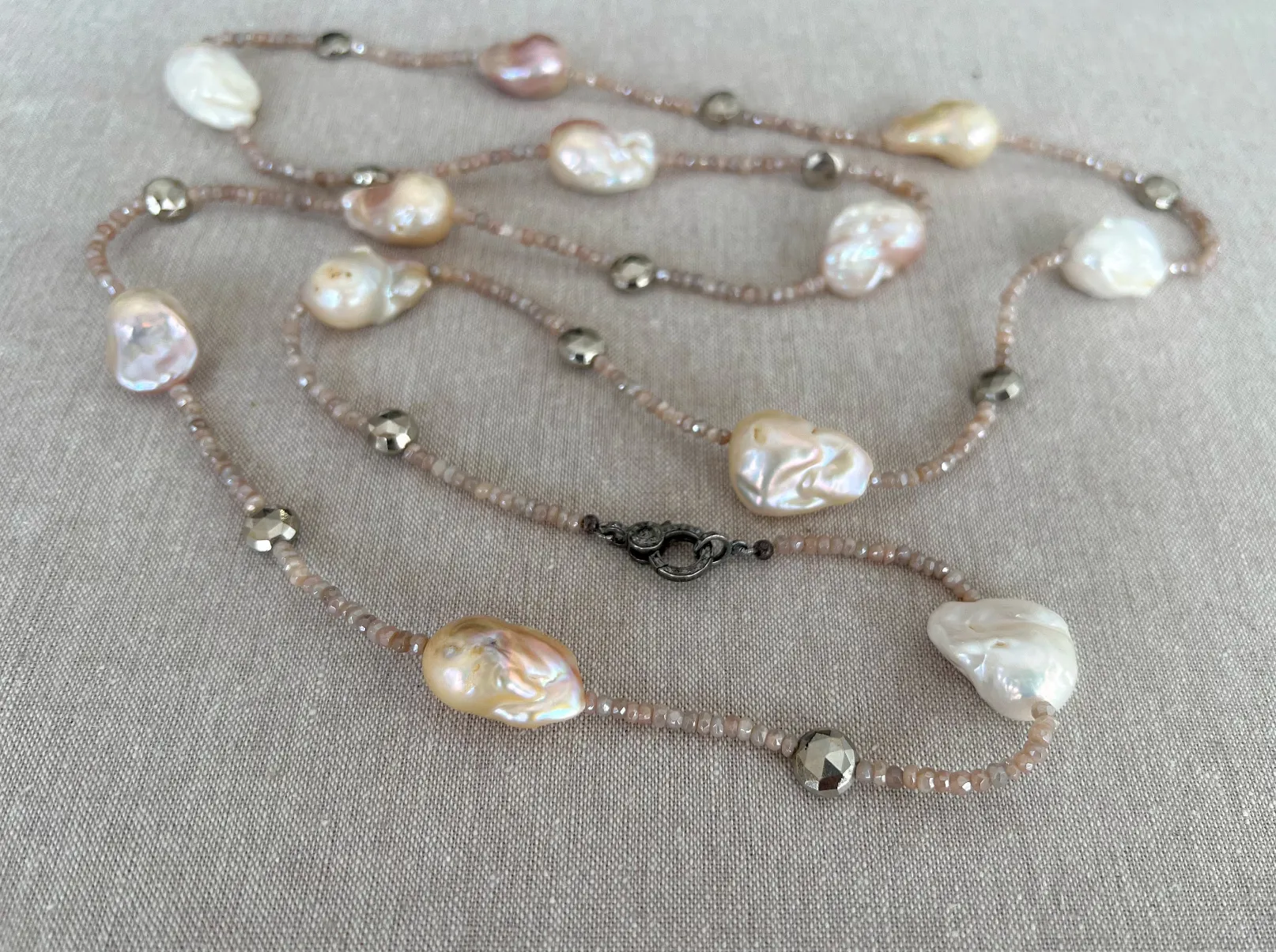 Long Baroque Pearl and Moonstone Necklace