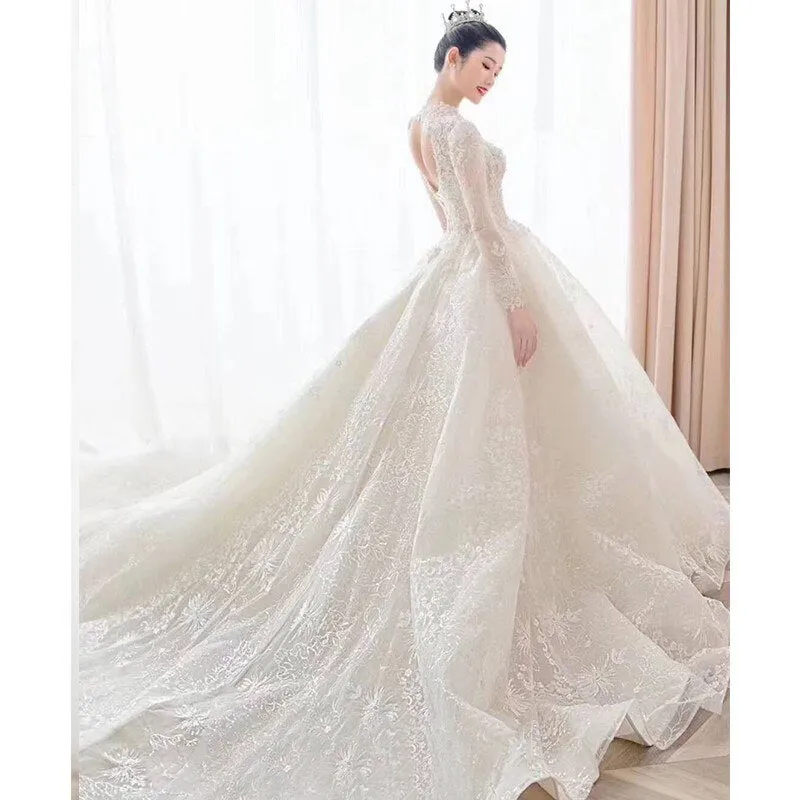 Luxurious Beaded America Ball Gown Long Sleeves Wedding Dresses