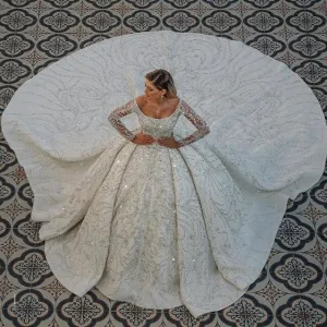 Luxurious Big Ball Wedding Dresses Crystal Beads Wedding Dresses Vestido De Noiva Mariage Bridal Gown