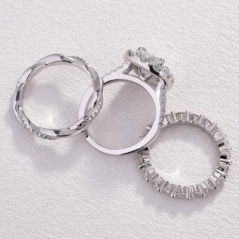 Luxurious Halo Cushion Cut 3PC Wedding Ring Set