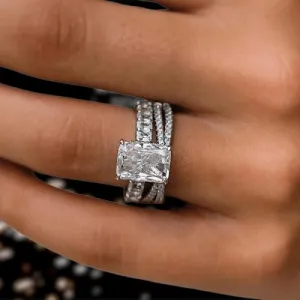Luxurious Radiant Cut Simulated Diamond Ring Set