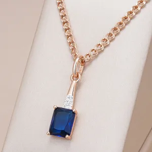 Luxurious Shiny Blue Square Zircon Pendant Necklace – 585 Rose Gold Vintage Charm
