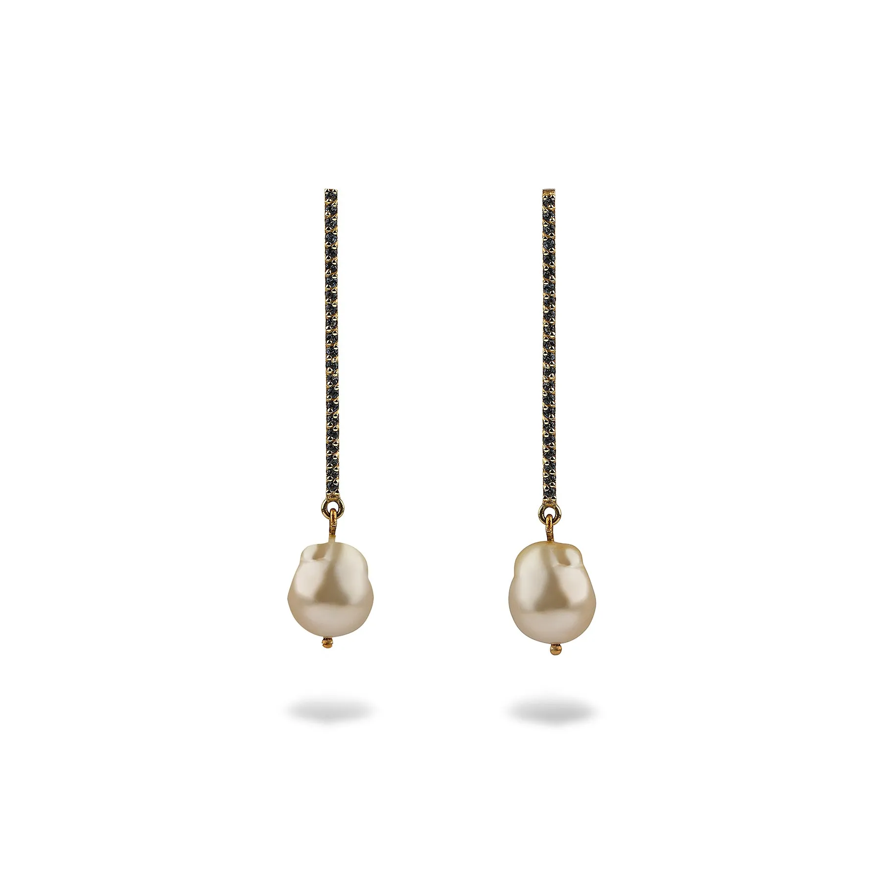 MARISSA MATCHSTICK EARRINGS WITH SEMI-BAROQUE SOUTH SEA PEARL DROPS