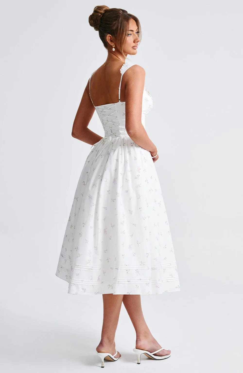 Marlena Midi Dress - White Multi Floral Print